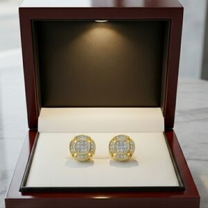 14K Iced Pave Round Earrings